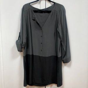 "Eileen Fisher" Long Sleeve Two-Toned Silk Dress